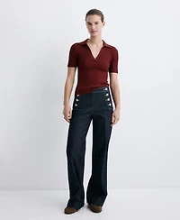 Mango Women's Side Buttons Wide-Leg Jeans