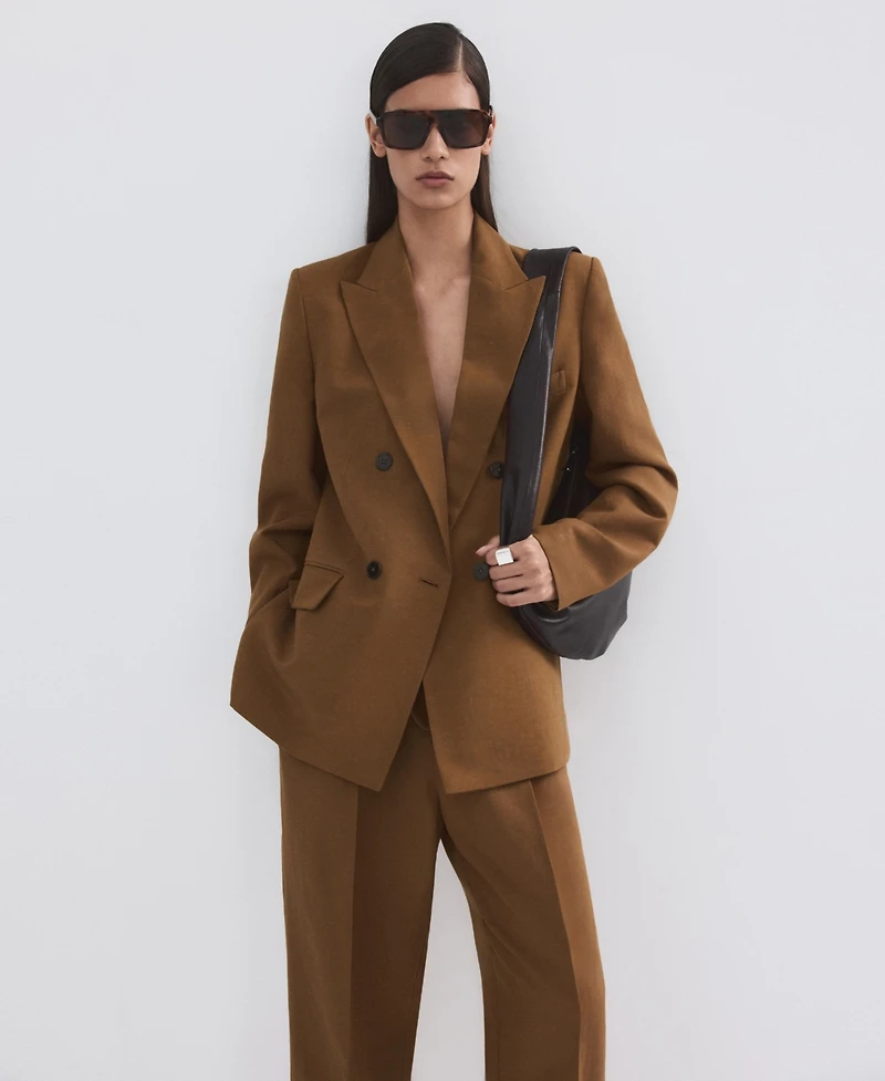 Mango Women's Elastic Waistband Linen Suit Pants