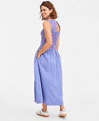 Tommy Hilfiger Women's Cotton Smocked Striped Maxi Dress
