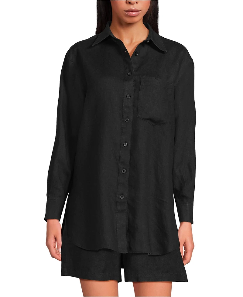 Lands' End Women's Linen Oversized Button Front Shirt