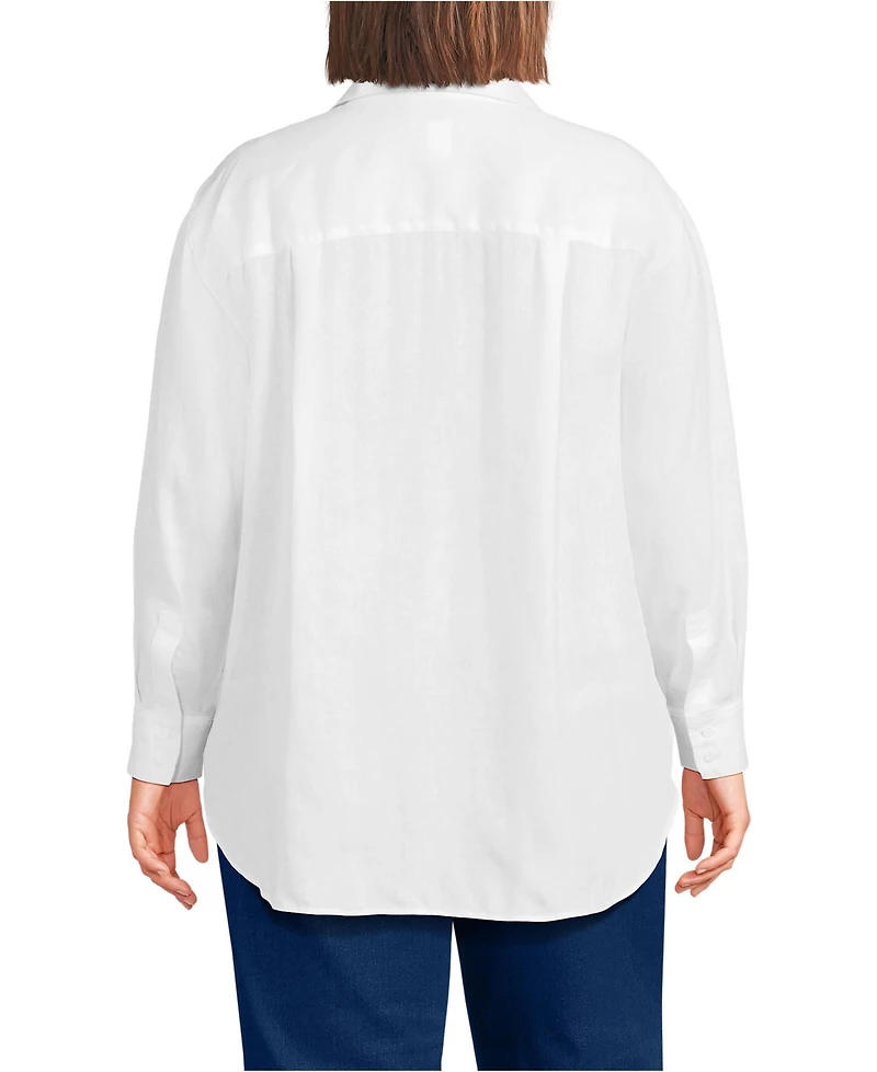 Lands' End Plus Linen Oversized Button Front Shirt