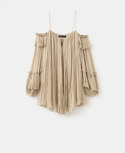 Mango Women's Pleated Boatneck Short Dress