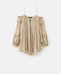 Mango Women's Pleated Boatneck Short Dress