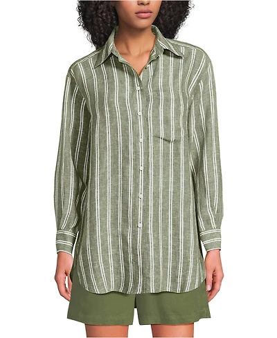 Lands' End Women's Linen Oversized Button Front Shirt