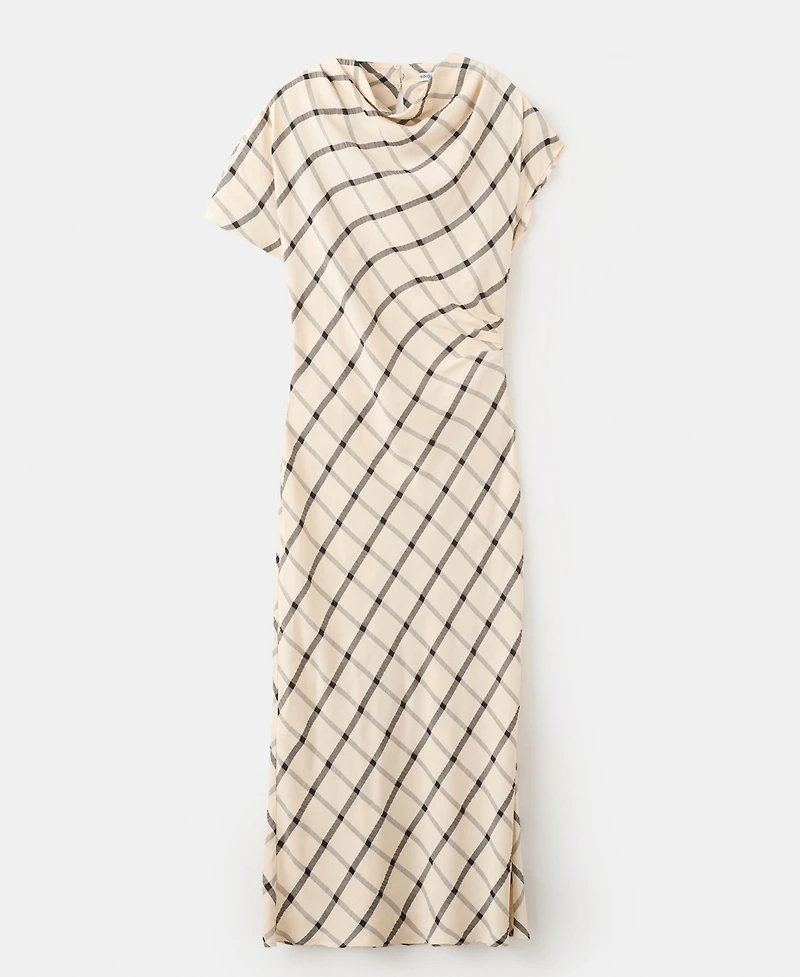 Mango Women's Draped Neckline Checked Dress