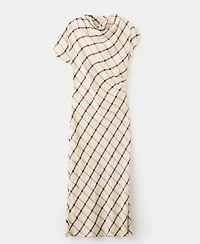 Mango Women's Draped Neckline Checked Dress