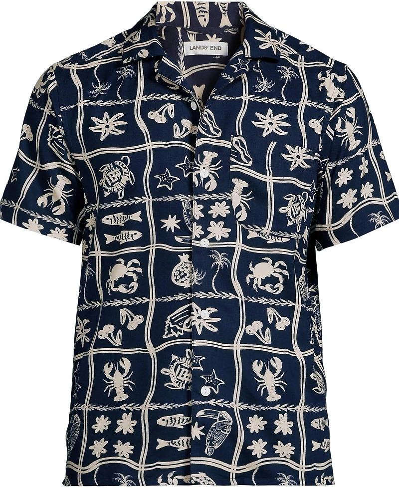 Lands' End Men's Short Sleeve Hawaiian Camp Collar Shirt