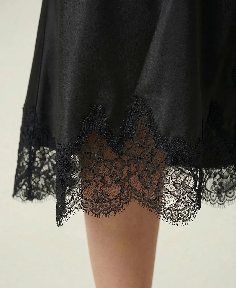 Modenaire Women's Lace-Trim Asymmetric Satin Midi Skirt