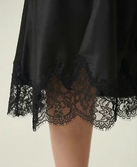 Modenaire Women's Lace-Trim Asymmetric Satin Midi Skirt