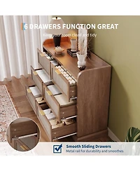 gaomon Farmhouse 6 Drawer Dresser for Bedroom, Rattan Chest of Drawers Tv Stand with Gold Handles.