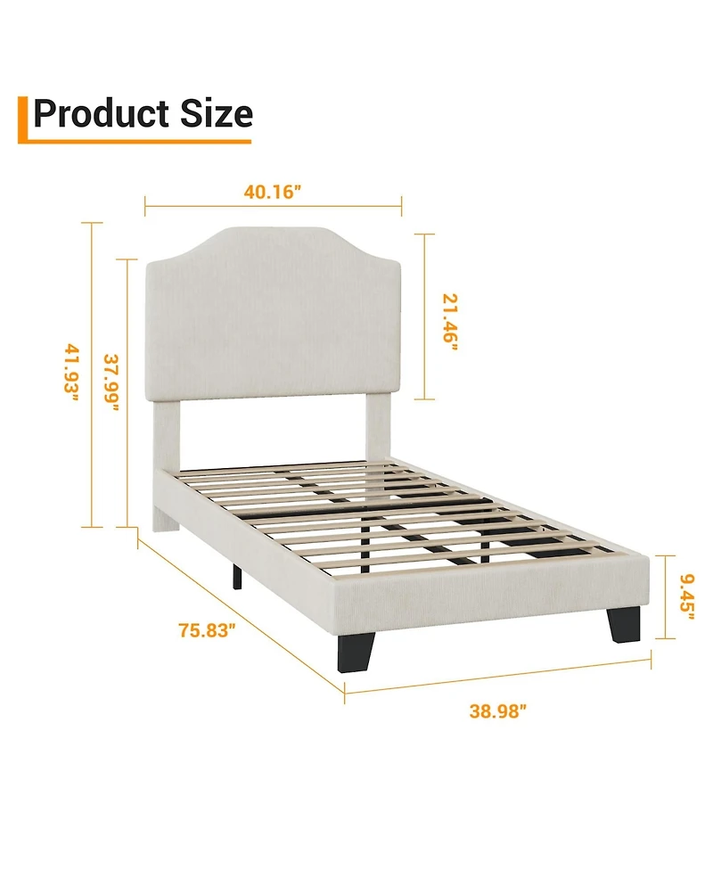 Homfan Modern Corduroy Headboard Bed Frame for Kids - Sturdy, Noise-Free Platform, No Box Spring Needed Easy Assembly Ideal Boys and Girls