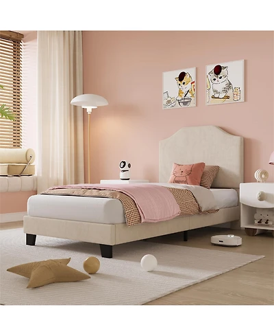 Homfan Modern Corduroy Headboard Bed Frame for Kids - Sturdy, Noise-Free Platform, No Box Spring Needed Easy Assembly Ideal Boys and Girls