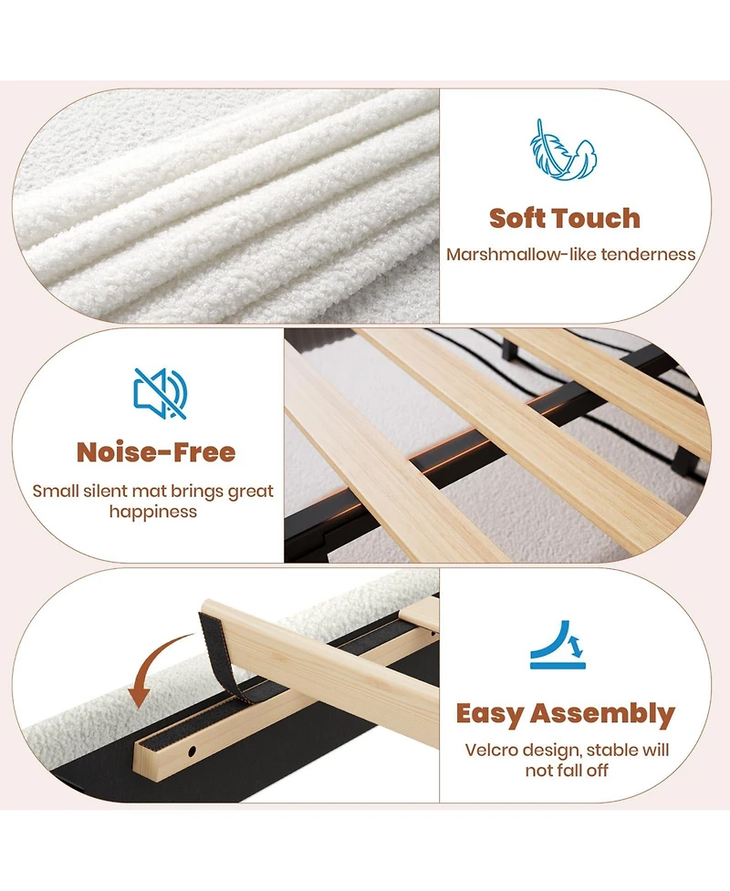 Homfan Boucle Upholstered Bed Frame with 2 Storage Drawers, Led Headboard and Wood Slats