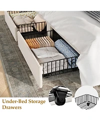 homfan Bed Frame with 2 Storage Drawers, Velvet Upholstered Platform Bed, No Box Spring Needed, Noise Free