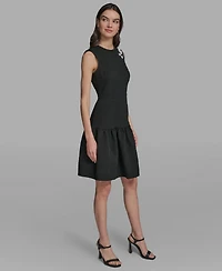 Karl Lagerfeld Paris Women's Crew Neck Jacquard Ruffle Hem Dress