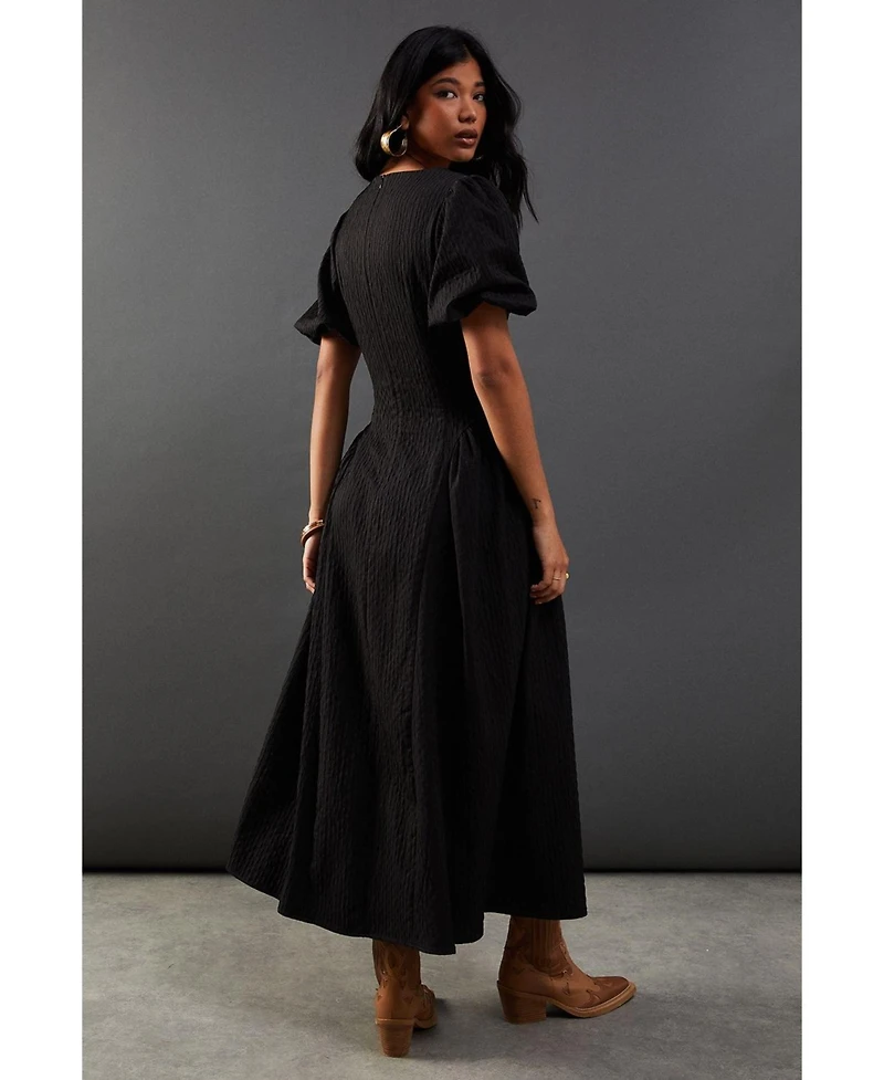 Warehouse Women's Seersucker Puff Sleeve Midi Dress