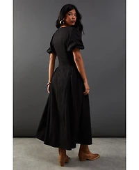 Warehouse Women's Seersucker Puff Sleeve Midi Dress