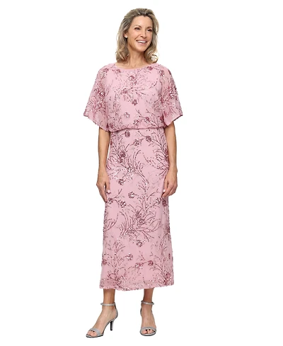Sl Fashions Women's Sequined Blouson Midi Dress