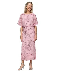 Sl Fashions Women's Sequined Blouson Midi Dress