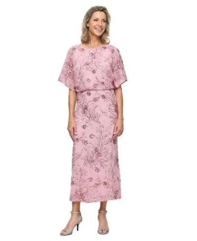 Sl Fashions Womens Sequined Blouson Midi Dress