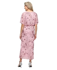 Sl Fashions Women's Sequined Blouson Midi Dress