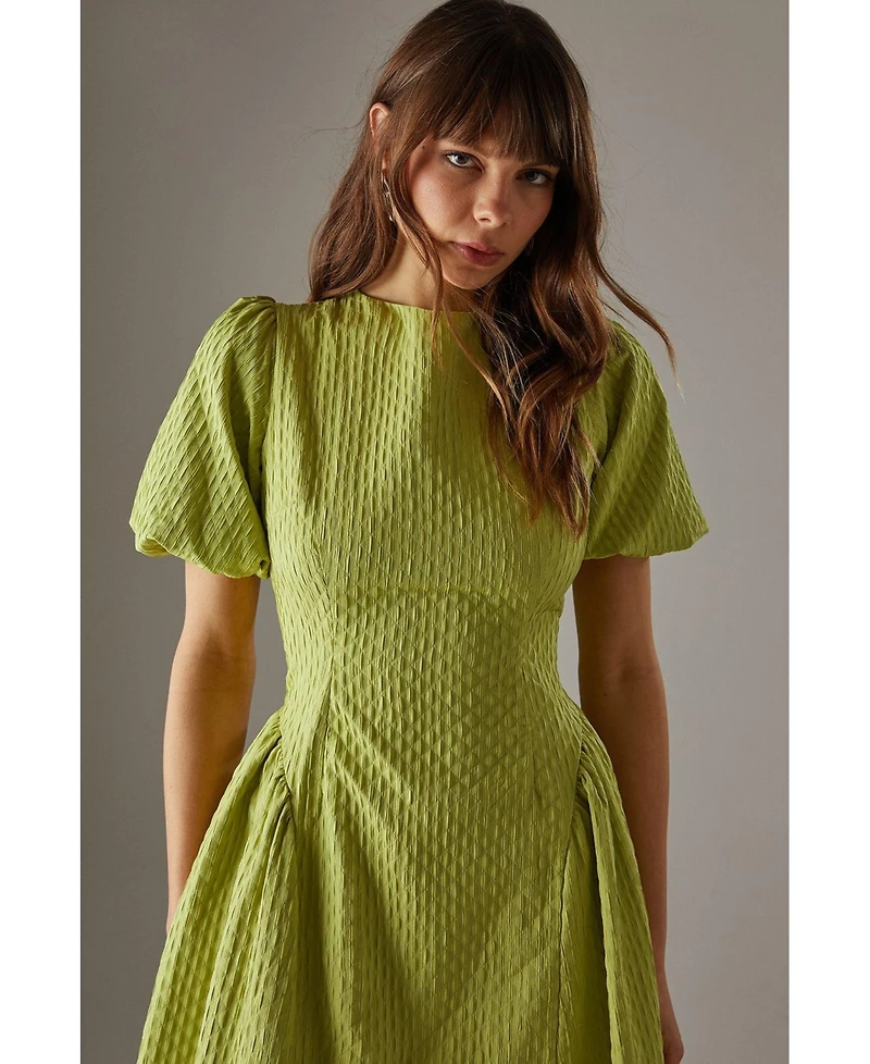 Warehouse Women's Seersucker Puff Sleeve Midi Dress