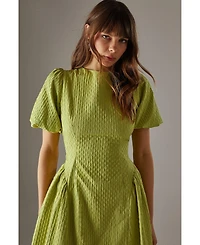 Warehouse Women's Seersucker Puff Sleeve Midi Dress
