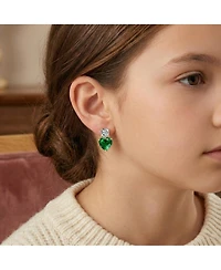 Sterling Silver 14K Gold Plated with Cubic Zirconia Two-Stone Heart Earrings