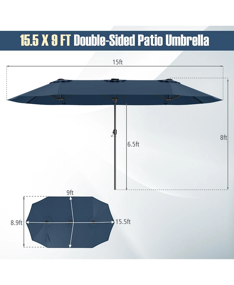 Sugift 15 5 Feet Extra Large Patio Umbrella with Led Solar Lights and Crank Handle