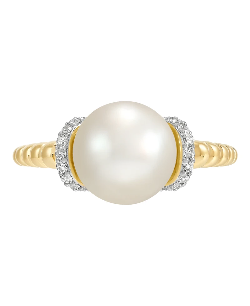 Honora Cultured Freshwater Pearl (9-9.5mm) and Diamond (1/8 ct. t.w.) Bead Ring in 10k Yellow Gold