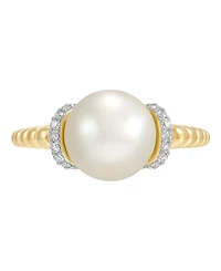 Honora Cultured Freshwater Pearl (9-9.5mm) and Diamond (1/8 ct. t.w.) Bead Ring in 10k Yellow Gold