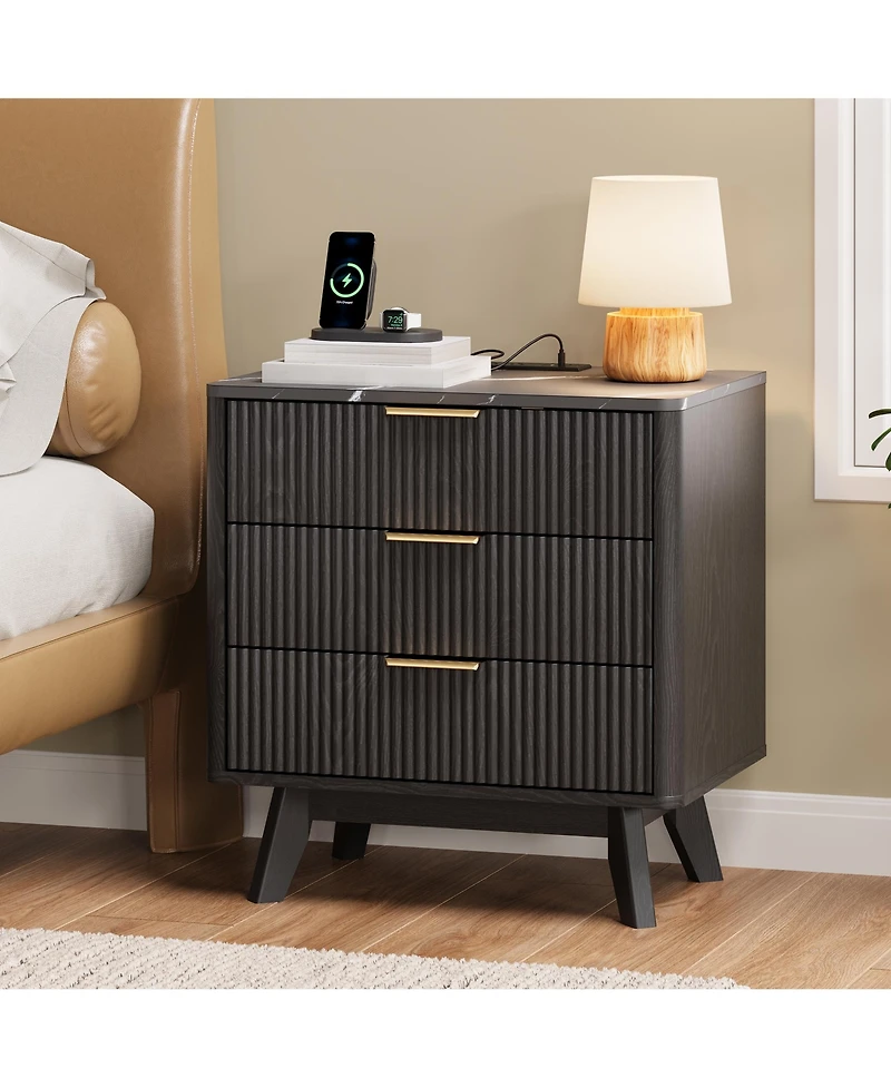 gaomon Home Set of 2, 3-Drawer Nightstand Wooden Storage Cabinet