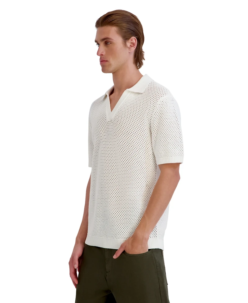 Karl Lagerfeld Paris Men's Open Weave Johnny Collar Polo Shirt