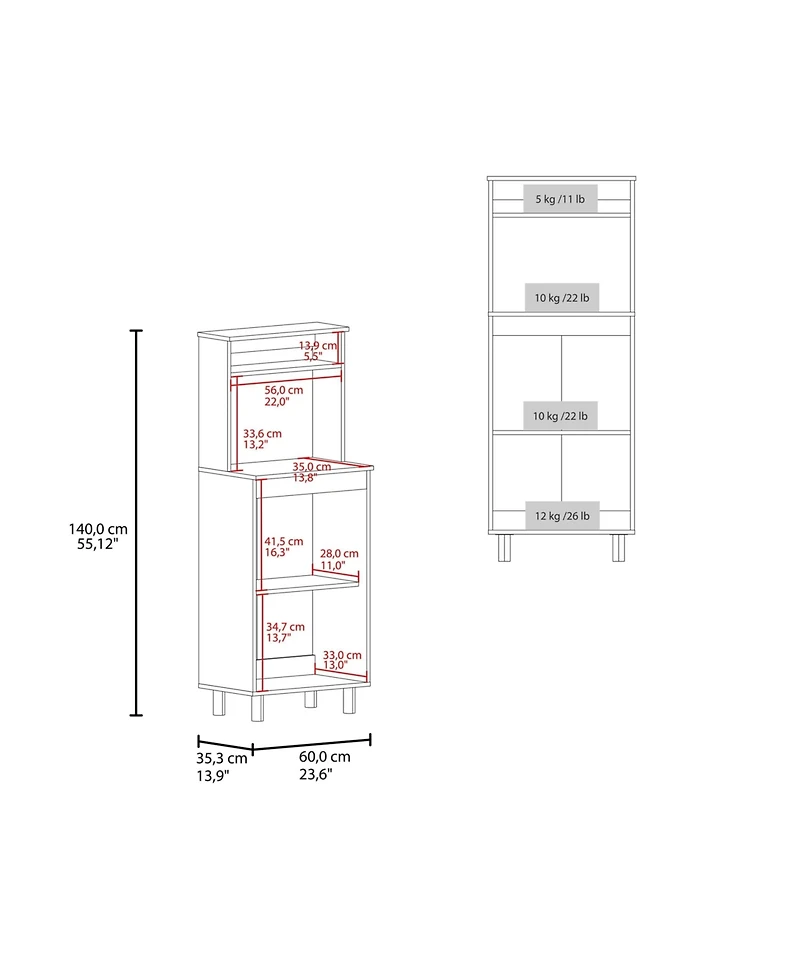 Fm Furniture Taylor Kitchen Storage Cabinet with Microwave Shelf and Doors
