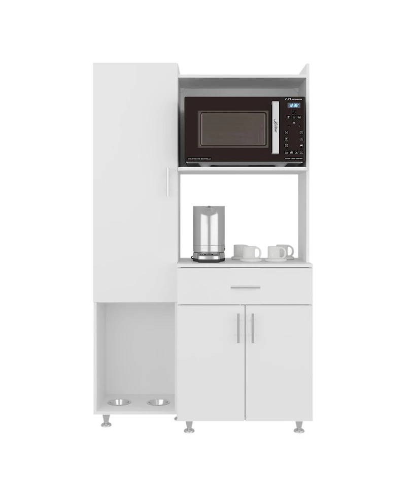 Fm Furniture Regrets Kitchen Storage Cabinet with Microwave Shelf, Drawer, and Open Compartments