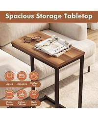 Gymax 2PCS C-shaped End Table w/Adjustable Foot Pads Small Snack for Bedroom Rustic Brown