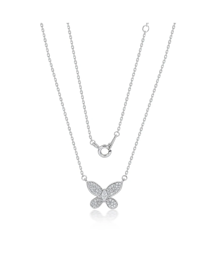 Suzy Levian New York Sterling Silver Pave Cubic Zirconia Butterfly Solitaire Necklace