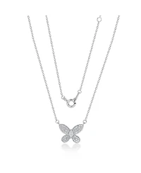 Suzy Levian New York Sterling Silver Pave Cubic Zirconia Butterfly Solitaire Necklace