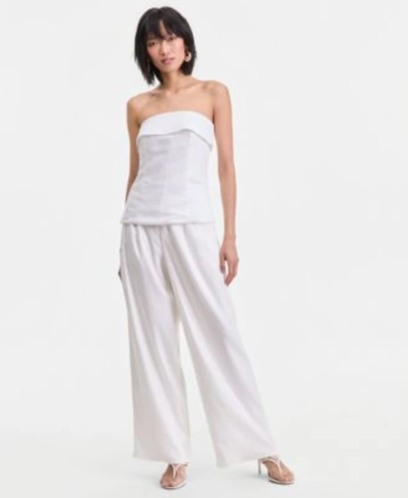 I.N.C. International Concepts Womens Linen Blend Strapless Top Wide Leg Pants Macys Exclusive