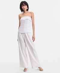 I.N.C. International Concepts Womens Linen Blend Strapless Top Wide Leg Pants Macys Exclusive