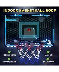 HopeRock Indoor Mini Basketball Hoop for Kids, Basketball Hoops Over The Door with Led Lighting