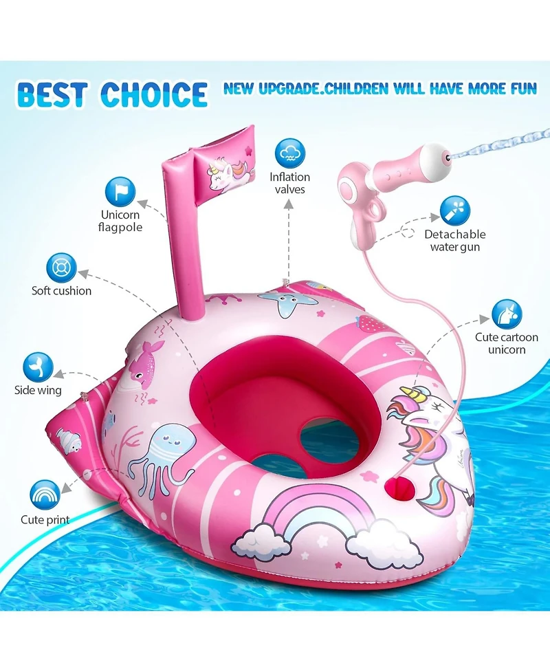 HopeRock Unicorn Pool Floats for Toddlers and Kids, with Water Gun, Pool Toys for Old Girls
