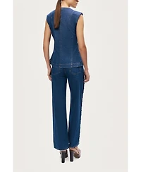 Nocturne Women's Eyelet Detail Wide-Leg Denim Pants