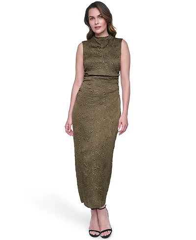 Vince Camuto Women's Novelty Knit High Cowl Neck Ruche Waist Bodycon Dress