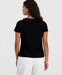 Anne Klein Essentials Petite Ruffle-Trim V-Neck Top