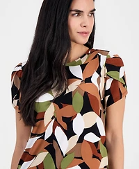 Ak Anne Klein Petite Crewneck Short-Sleeve Printed Top