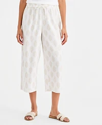 Style & Co Women's Printed Linen Wide-Leg Capri Pants, Macy's Exclusive