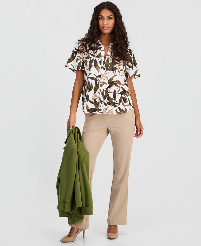 Anne Klein Essentials Petite Printed Flutter-Sleeve Top