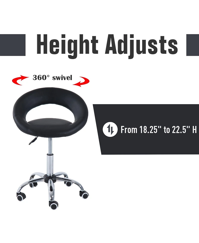 Homcom Adjustable Swivel Hydraulic Leather Salon Stool Rolling Chair,