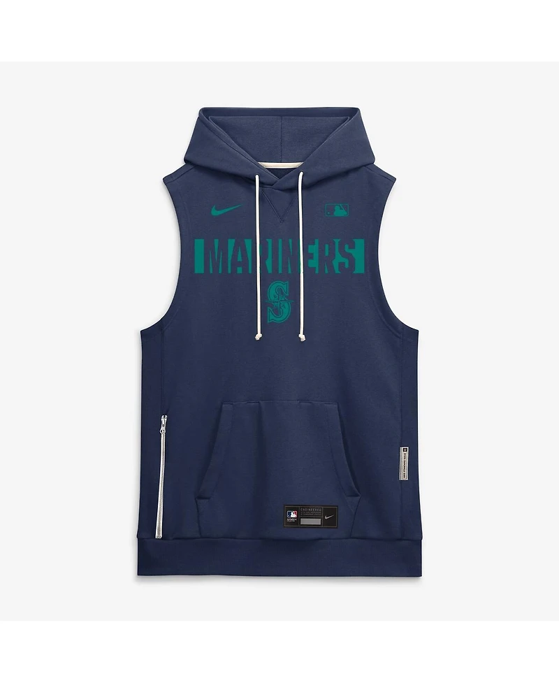 Nike Men's Navy Seattle Mariners Authentic Collection Standard Issue Dri-fit Sleeveless Hoodie
